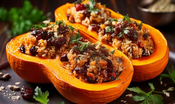 VEGAN WILD-RICE-STUFFED BUTTERNUT SQUASH