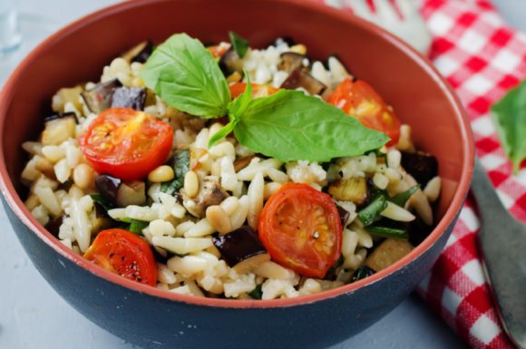 ROASTED EGGPLANT AND TOMATO ORZO